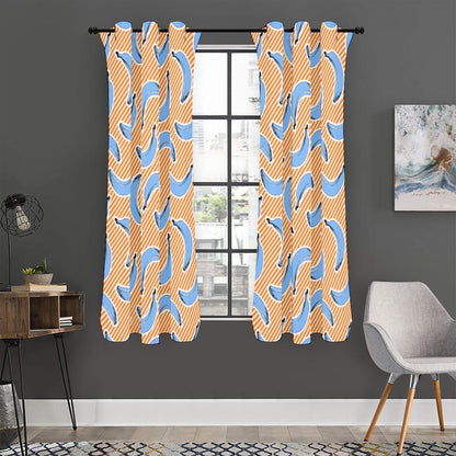 Retro Blue Banana Pattern Print Curtain