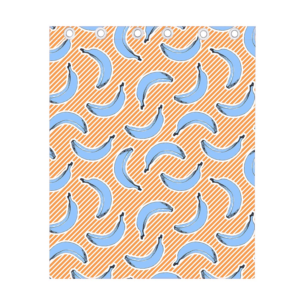 Retro Blue Banana Pattern Print Curtain
