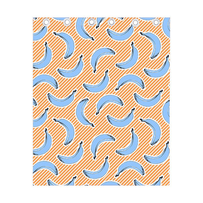 Retro Blue Banana Pattern Print Curtain