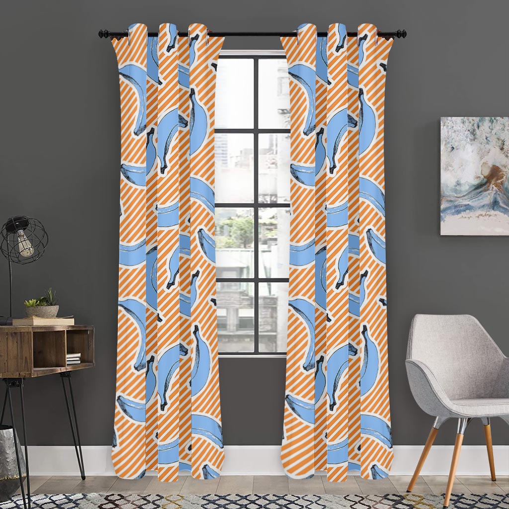 Retro Blue Banana Pattern Print Curtain