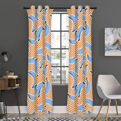 Retro Blue Banana Pattern Print Curtain