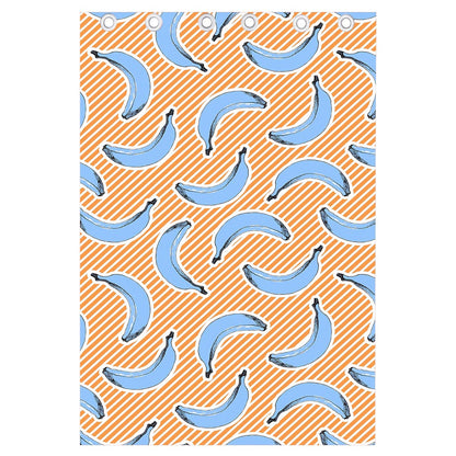 Retro Blue Banana Pattern Print Curtain