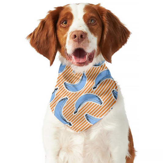 Retro Blue Banana Pattern Print Dog Bandana