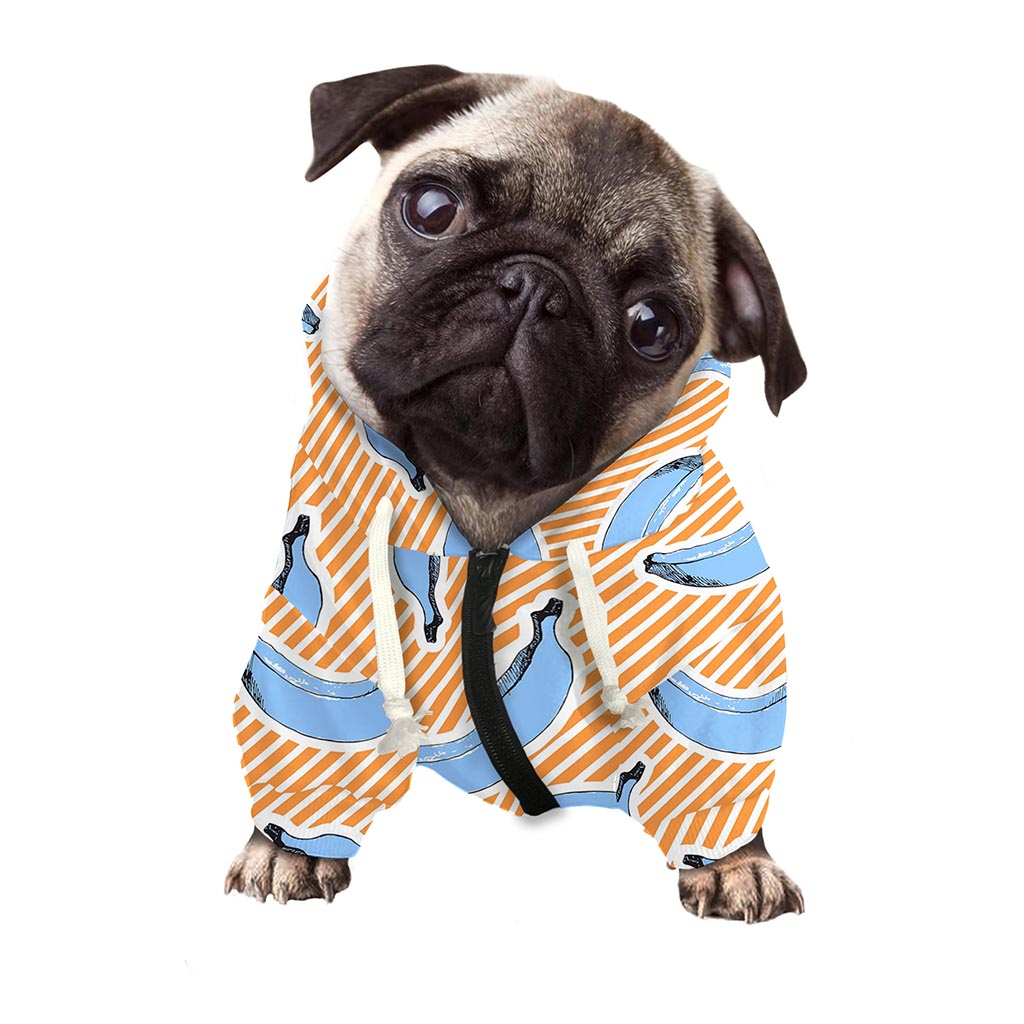 Retro Blue Banana Pattern Print Dog Zip Up Hoodie