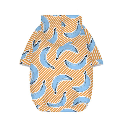 Retro Blue Banana Pattern Print Dog Zip Up Hoodie