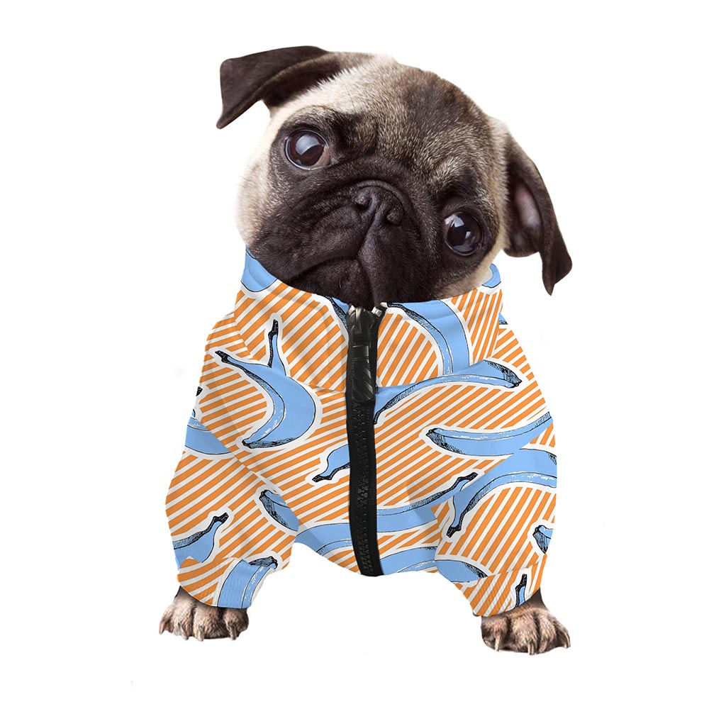 Retro Blue Banana Pattern Print Dog Zip Up Jacket