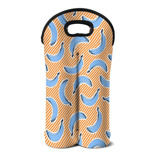 Retro Blue Banana Pattern Print Double Neoprene Wine Tote