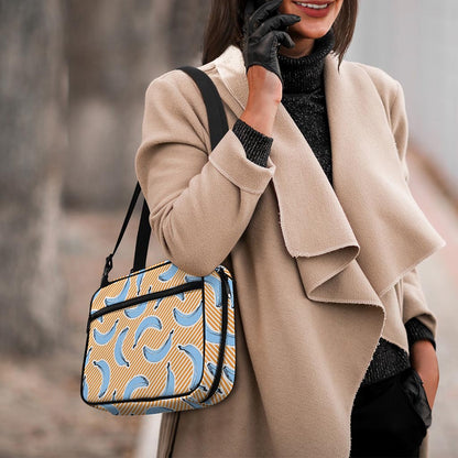 Retro Blue Banana Pattern Print Double Strap Bible Bag