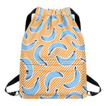 Retro Blue Banana Pattern Print Drawstring Backpack