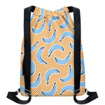 Retro Blue Banana Pattern Print Drawstring Backpack