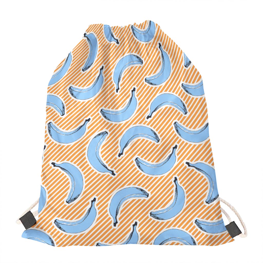 Retro Blue Banana Pattern Print Drawstring Bag