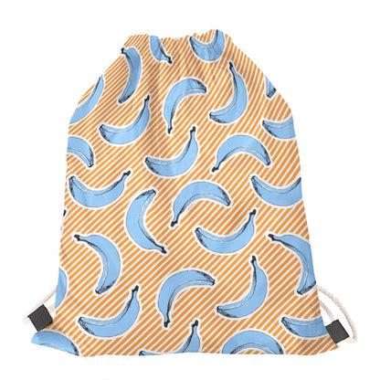 Retro Blue Banana Pattern Print Drawstring Bag