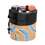 Retro Blue Banana Pattern Print Drawstring Makeup Bag