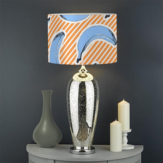 Retro Blue Banana Pattern Print Drum Lamp Shade