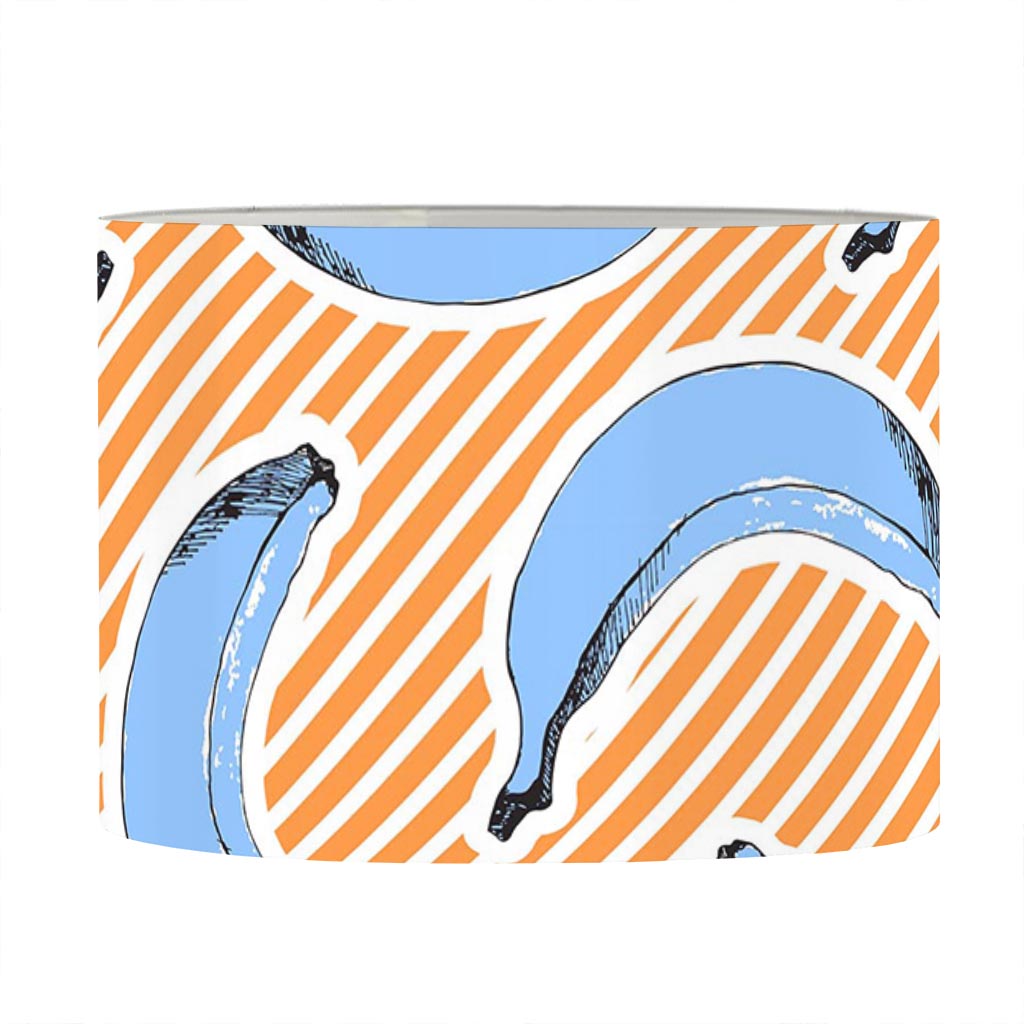 Retro Blue Banana Pattern Print Drum Lamp Shade