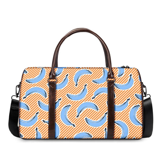 Retro Blue Banana Pattern Print Duffle Bag