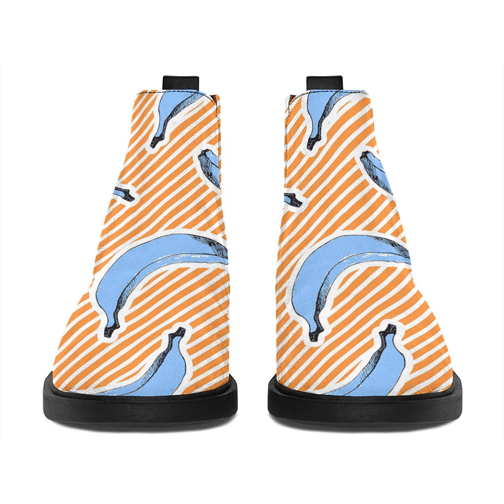 Retro Blue Banana Pattern Print Flat Ankle Boots