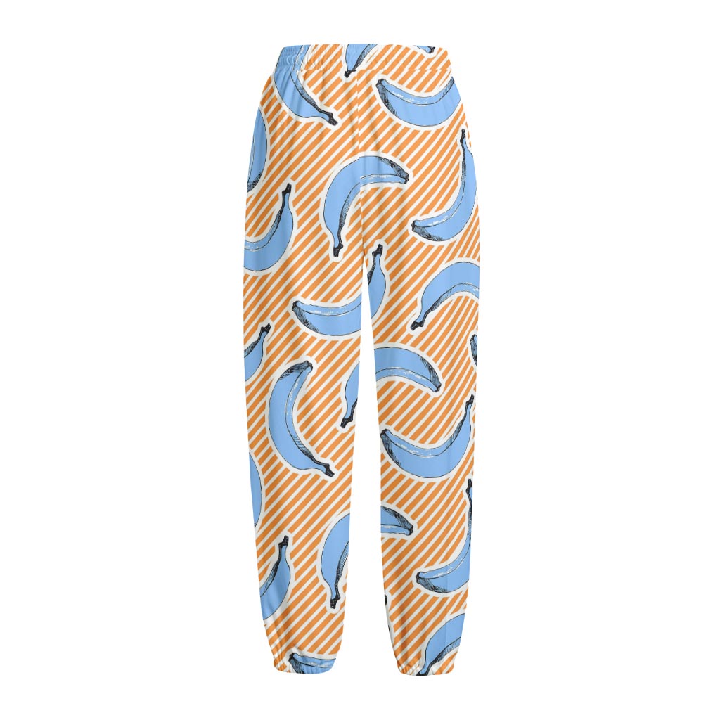 Retro Blue Banana Pattern Print Fleece Lined Knit Pants