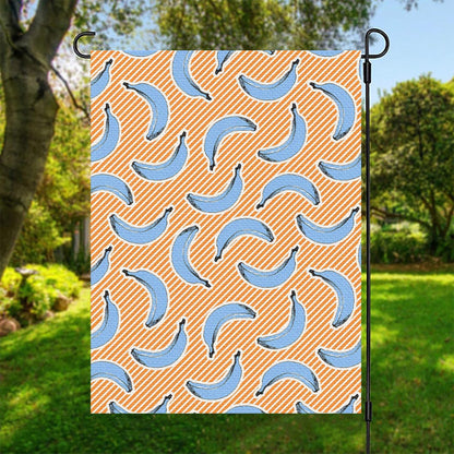 Retro Blue Banana Pattern Print Garden Flag