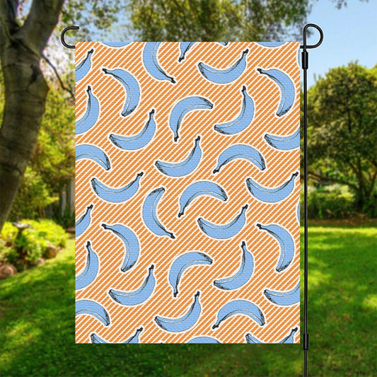 Retro Blue Banana Pattern Print Garden Flag