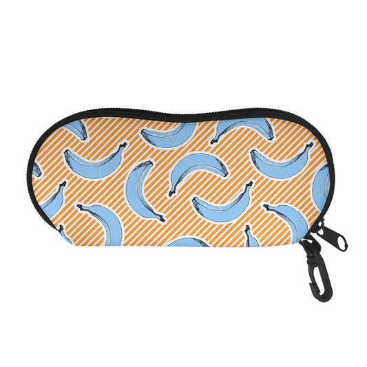 Retro Blue Banana Pattern Print Glasses Case