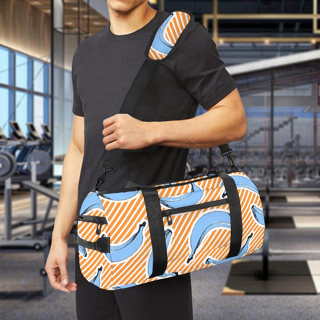 Retro Blue Banana Pattern Print Gym Bag
