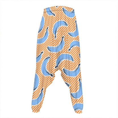 Retro Blue Banana Pattern Print Hammer Pants