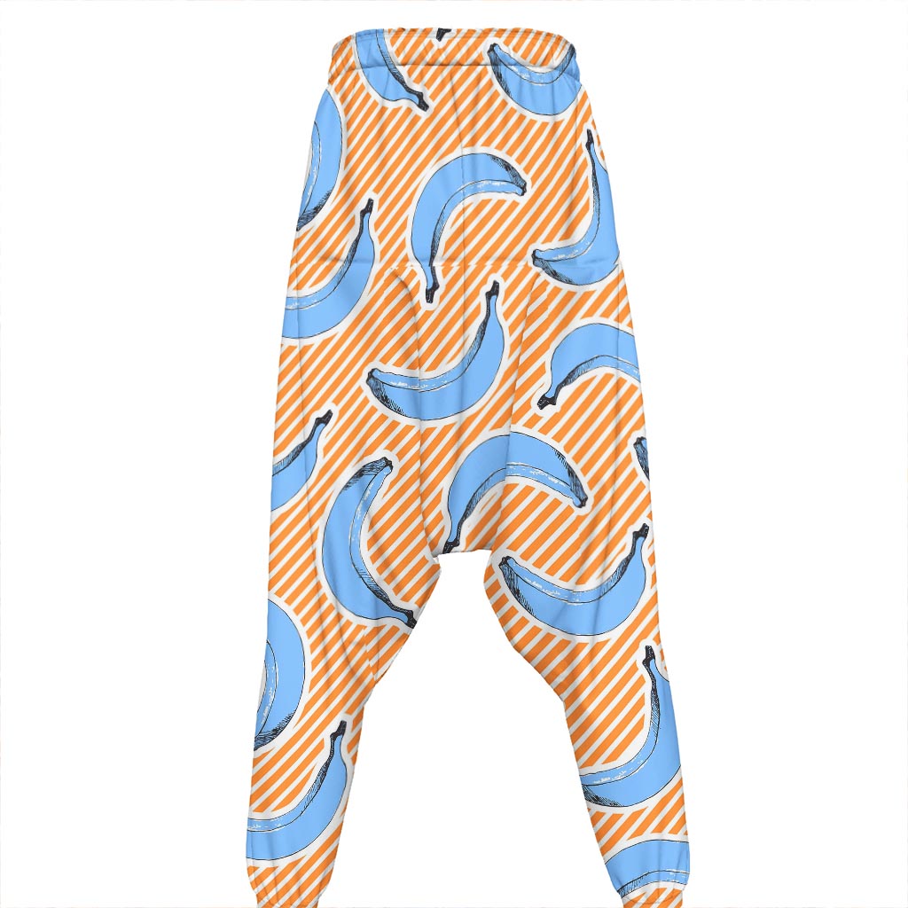 Retro Blue Banana Pattern Print Hammer Pants
