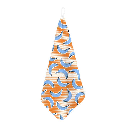 Retro Blue Banana Pattern Print Hand Towel