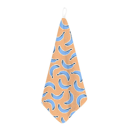 Retro Blue Banana Pattern Print Hand Towel