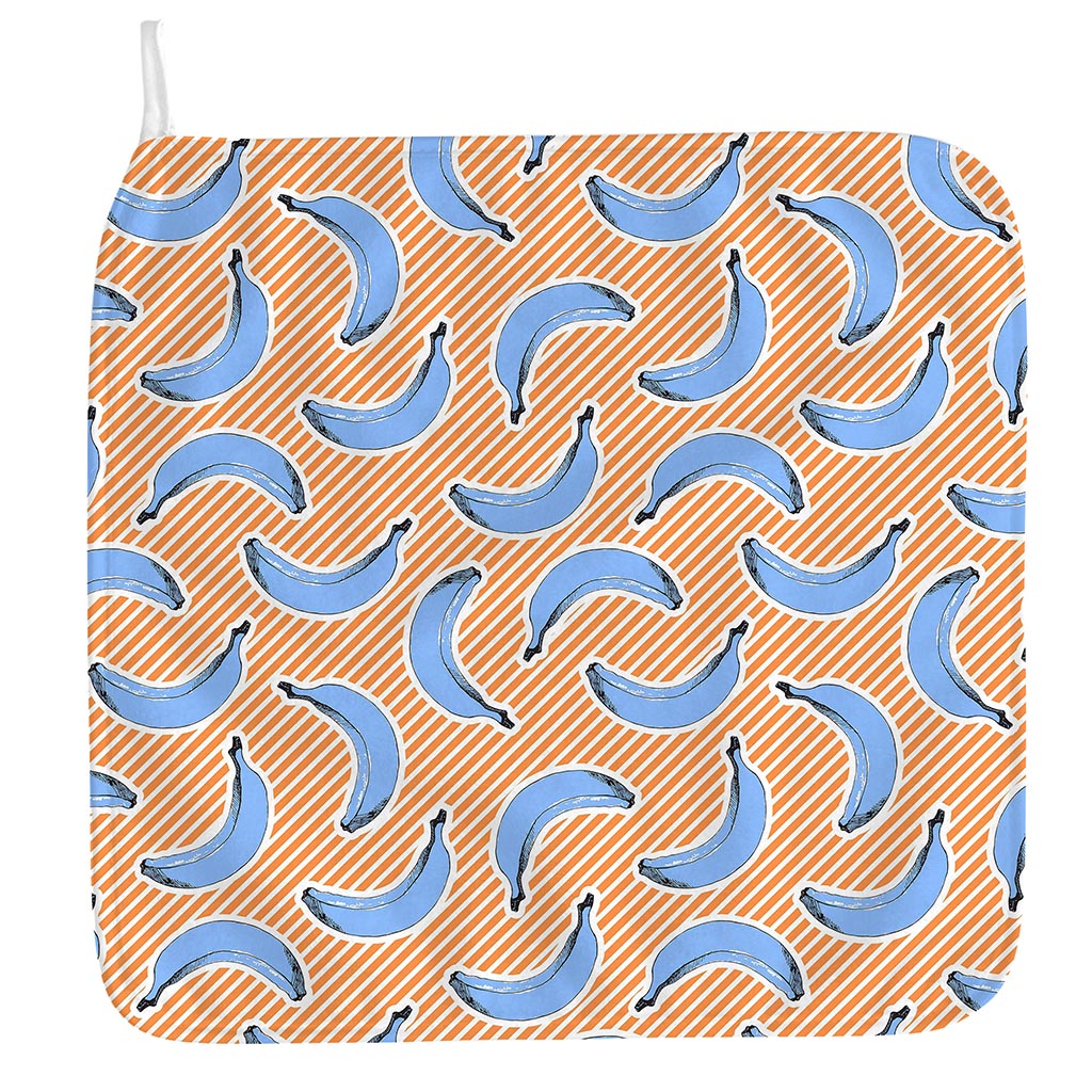 Retro Blue Banana Pattern Print Hand Towel