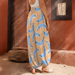 Retro Blue Banana Pattern Print Harem Pants