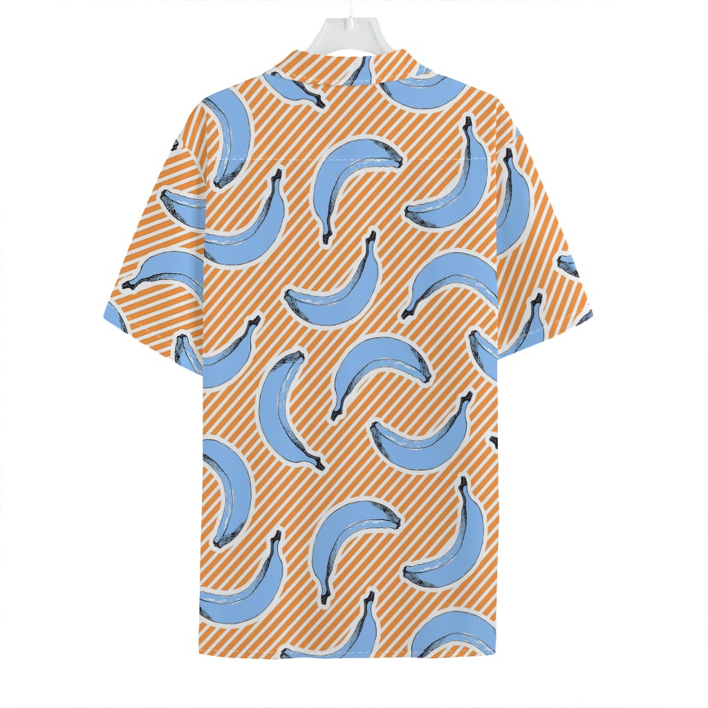 Retro Blue Banana Pattern Print Hawaiian Shirt