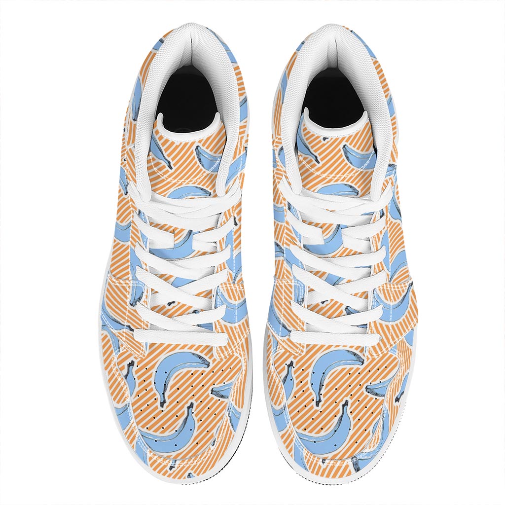 Retro Blue Banana Pattern Print High Top Leather Sneakers