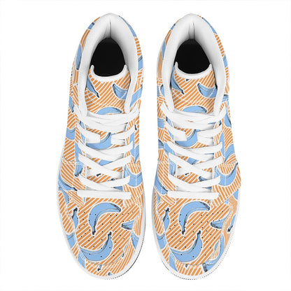 Retro Blue Banana Pattern Print High Top Leather Sneakers