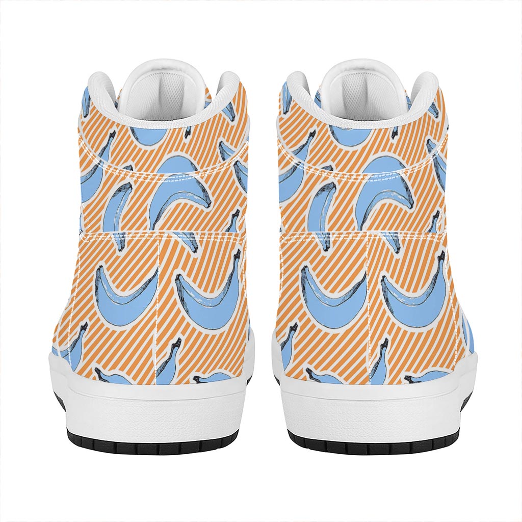 Retro Blue Banana Pattern Print High Top Leather Sneakers