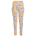 Retro Blue Banana Pattern Print High-Waisted Pocket Leggings