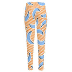 Retro Blue Banana Pattern Print High-Waisted Pocket Leggings