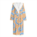 Retro Blue Banana Pattern Print Hooded Bathrobe
