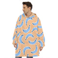 Retro Blue Banana Pattern Print Hoodie Blanket