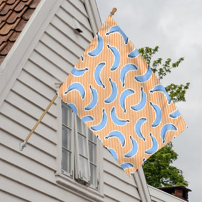Retro Blue Banana Pattern Print House Flag