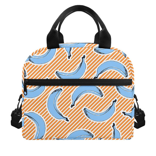 Retro Blue Banana Pattern Print Insulated Lunch Bag