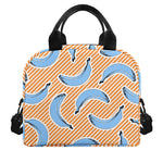 Retro Blue Banana Pattern Print Insulated Lunch Bag