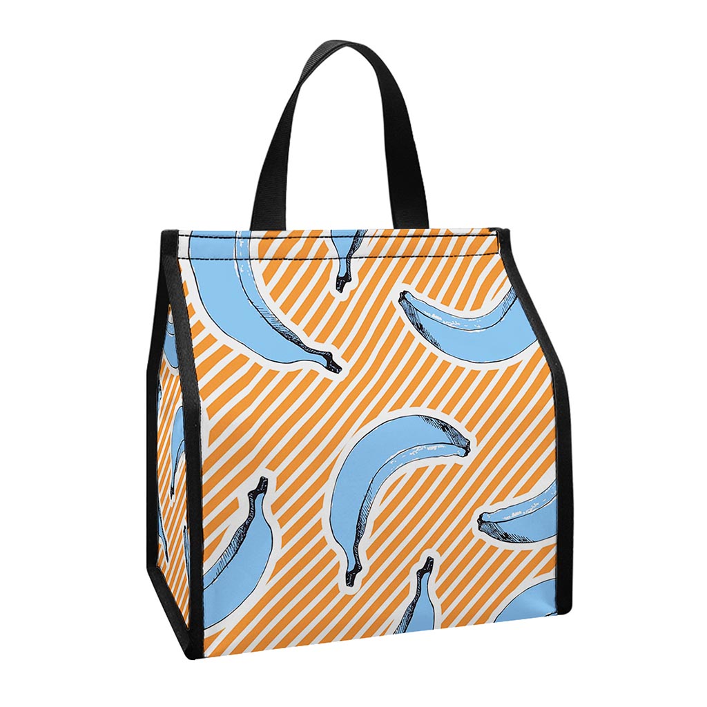 Retro Blue Banana Pattern Print Insulated Lunch Tote