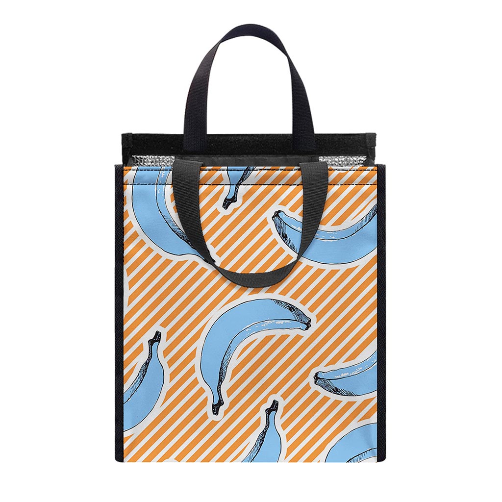 Retro Blue Banana Pattern Print Insulated Lunch Tote