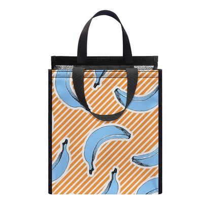 Retro Blue Banana Pattern Print Insulated Lunch Tote