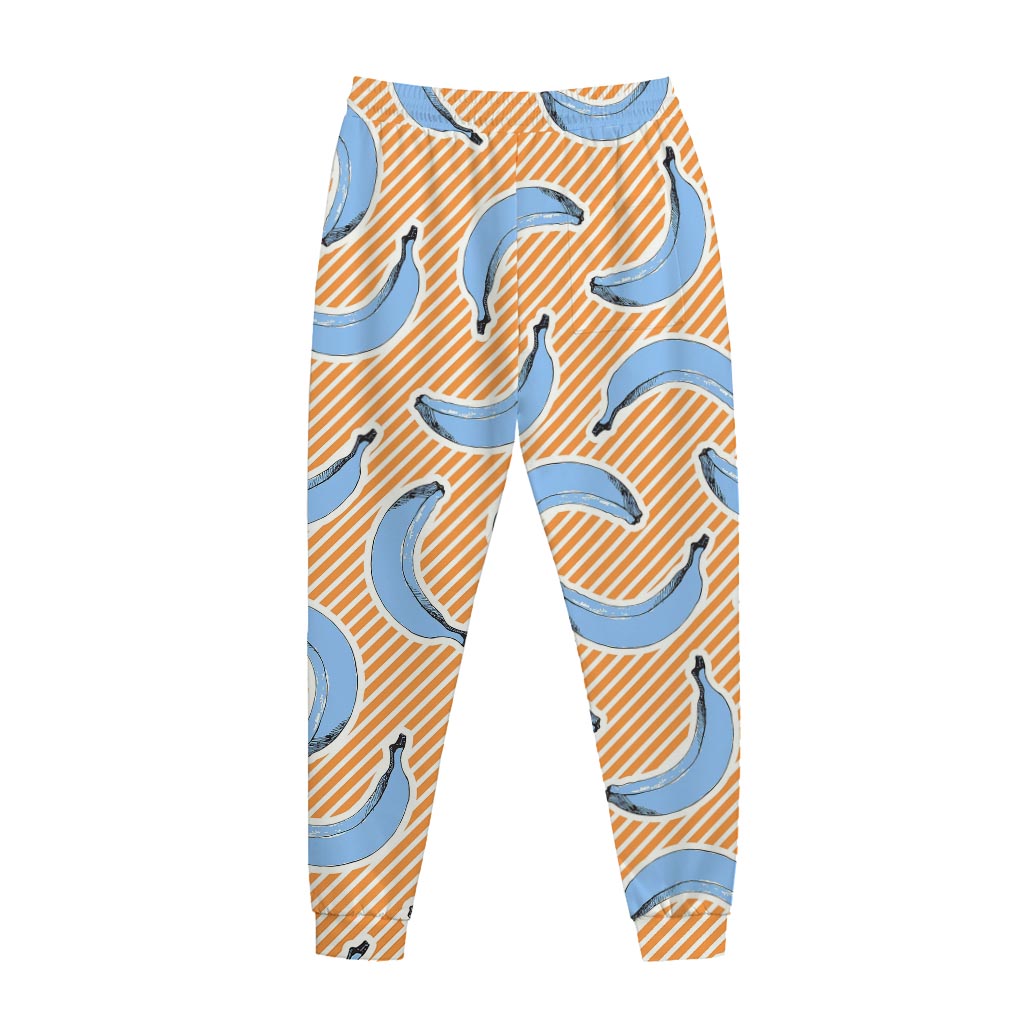 Retro Blue Banana Pattern Print Jogger Pants