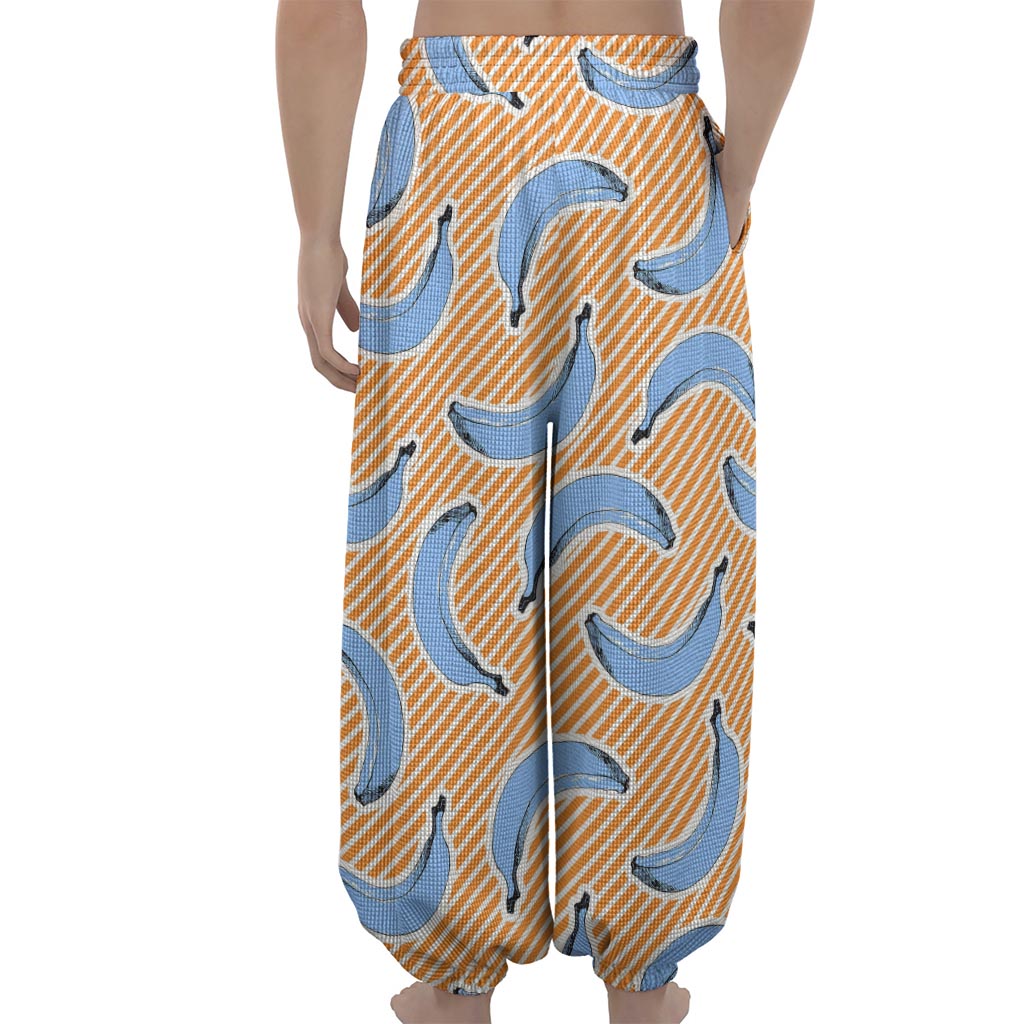 Retro Blue Banana Pattern Print Lantern Pants