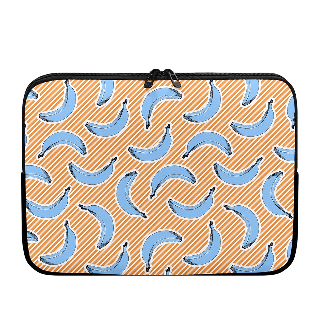 Retro Blue Banana Pattern Print Laptop Sleeve