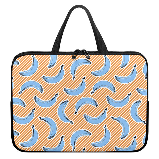 Retro Blue Banana Pattern Print Laptop Sleeve With Handle